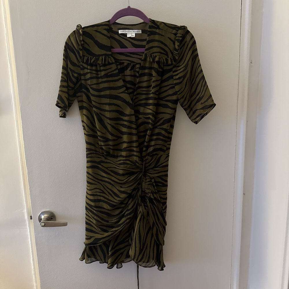 Veronica Beard Olive Zebra Mini Dress